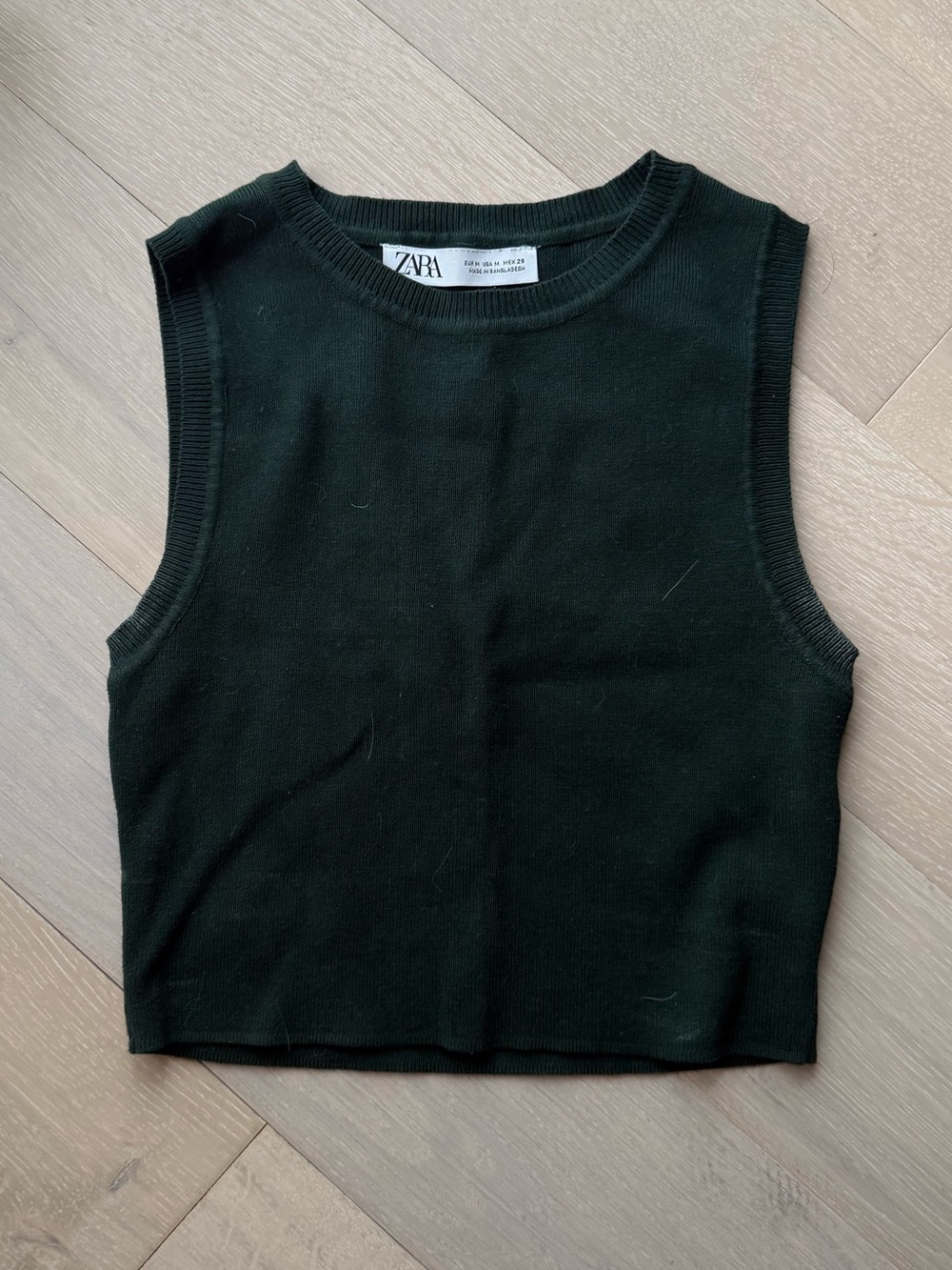 Zara Deep Green Ribbed Crewneck Sweater